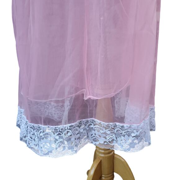 Vintage Helion Chatillon Pink Nightgown Negligee Nylon Nightdress Fits a XS-L - Picture 13 of 14